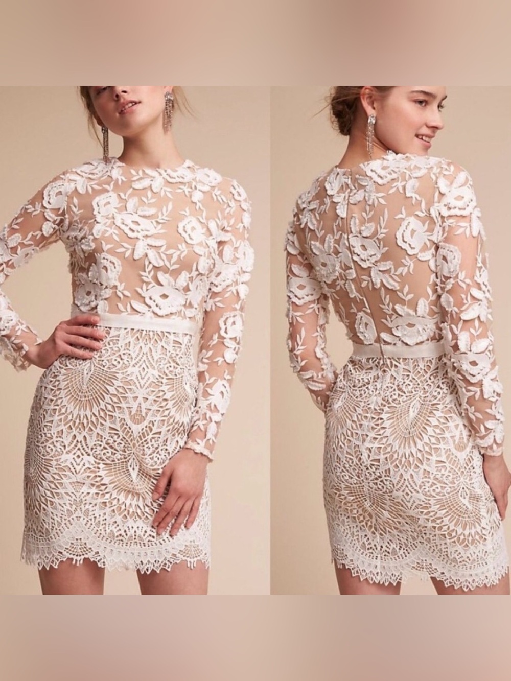 Monique Lhuillier BHLDN Long Sleeve Lace Sheath Dress